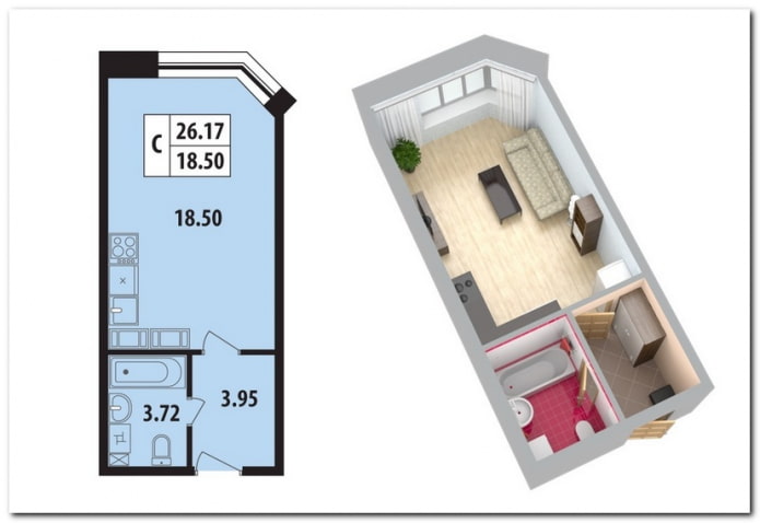 Plans d'appartement de 18 m²