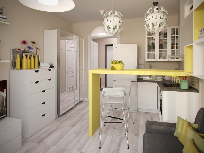 Studio compact avec comptoir de bar