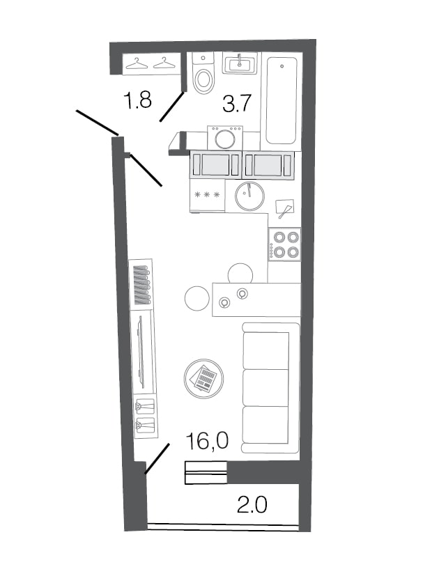Disposition du studio 20 m².