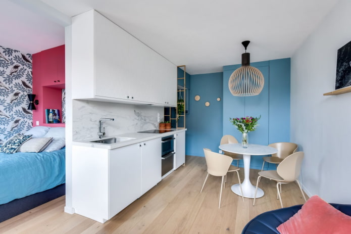 Mur et placard bleus 