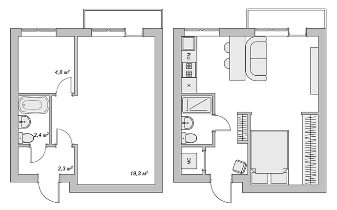 Aménagement de studio 29 m².