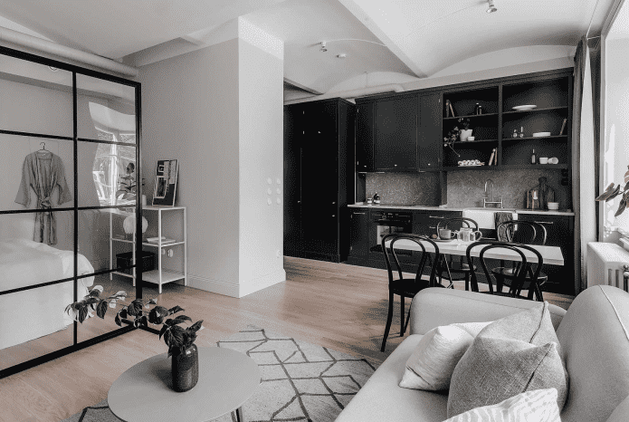Intérieur d'un studio de style scandinave