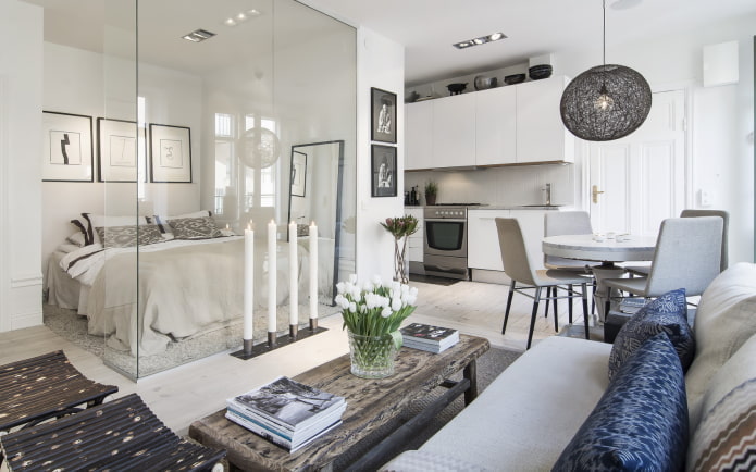 Intérieur d'un studio de style scandinave