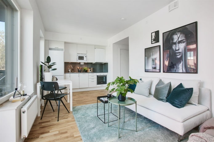 Intérieur d'un studio de style scandinave