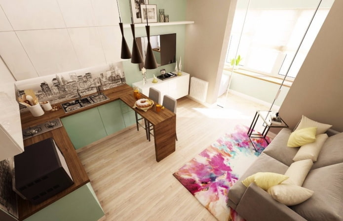 Intérieur d'un studio avec balcon