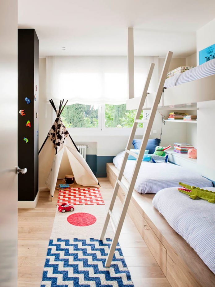 chambre pour trois enfants de style scandinave