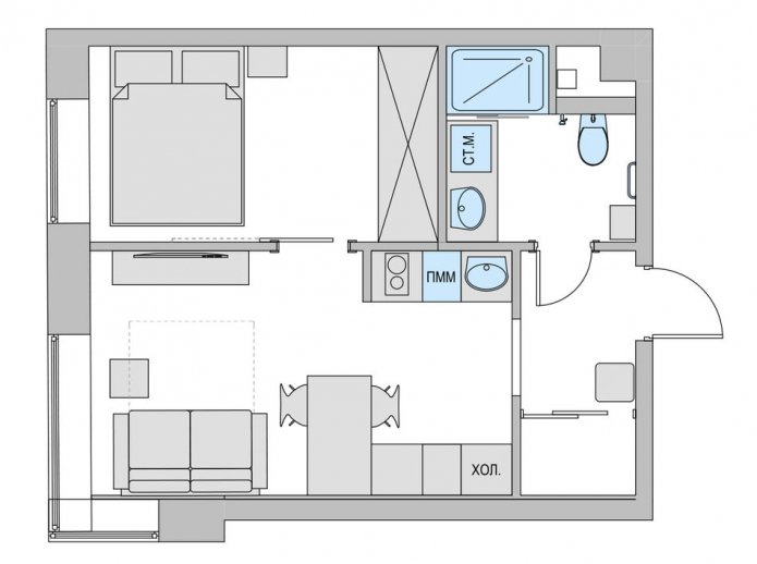 plan d'un petit appartement de deux pièces