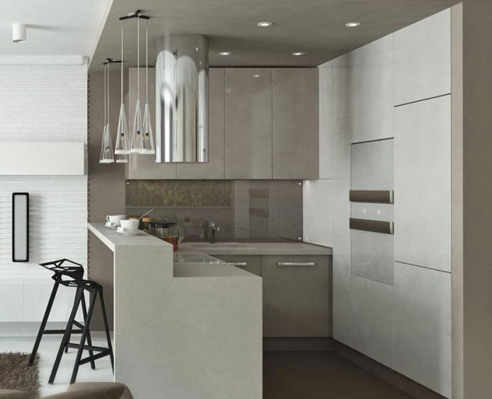 intérieur d'une petite cuisine avec un comptoir de bar