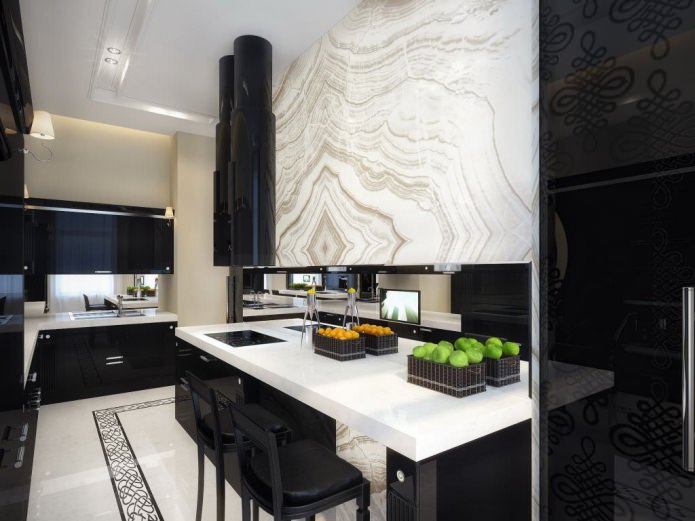 intérieur d'une petite cuisine avec un comptoir de bar