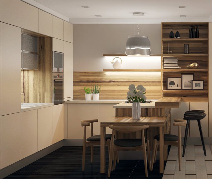 intérieur d'une petite cuisine avec un comptoir de bar