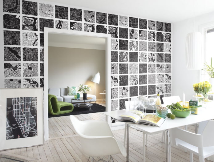 Papier peint avec des carrés noirs et blancs à l'intérieur