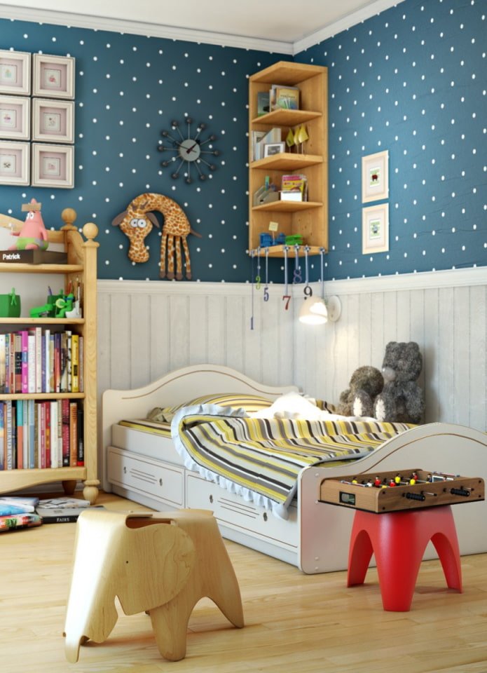Papier peint à pois dans la chambre d'enfant