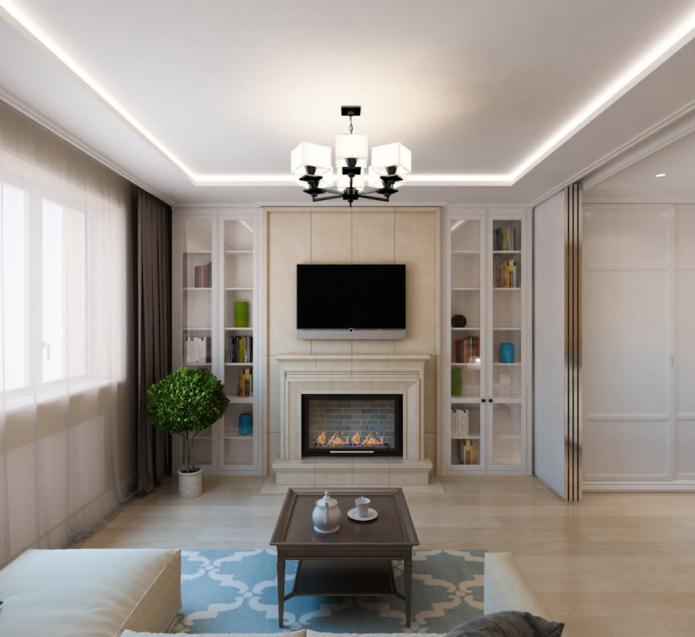 Salon dans un appartement d'une pièce de 50 m²