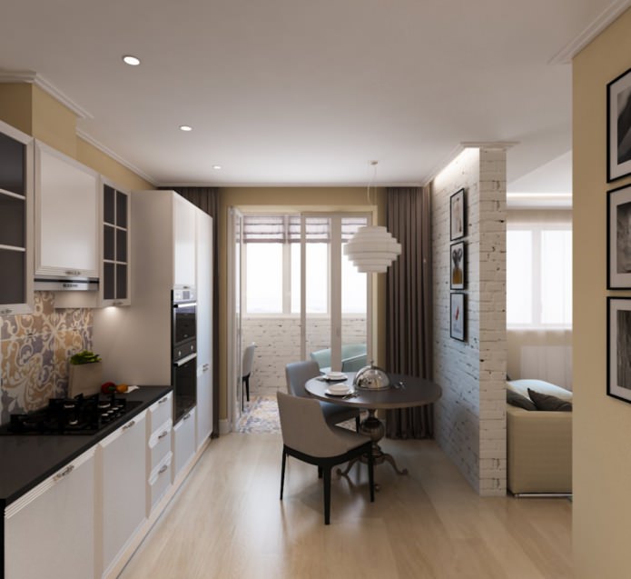 Cuisine dans un studio de 50 m²