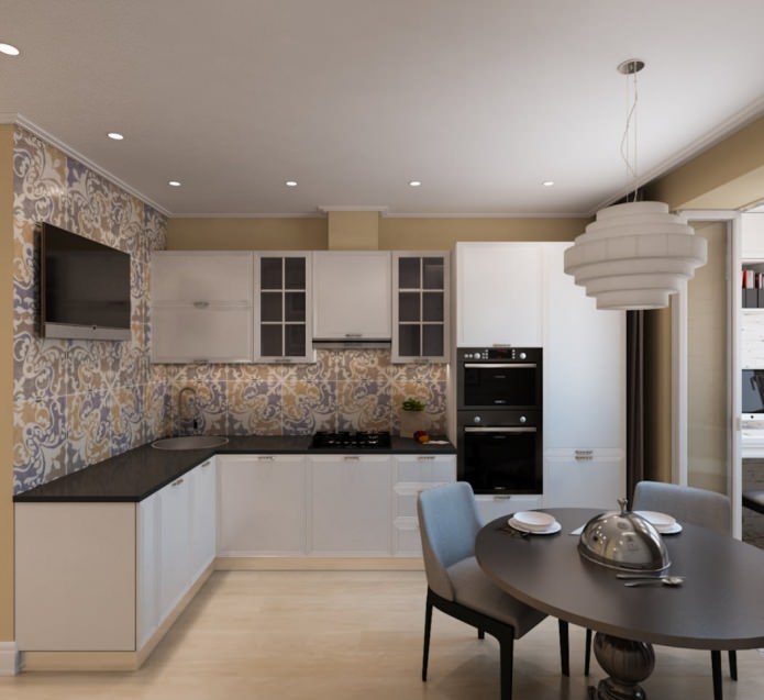 Cuisine dans un appartement d'une pièce de 50 m²