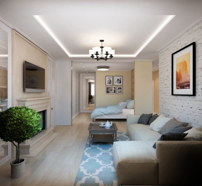 Salon-chambre dans un studio de 50 m²