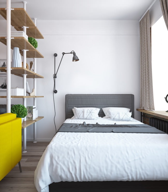 Aménagement d'une chambre dans un appartement d'une pièce pivotant