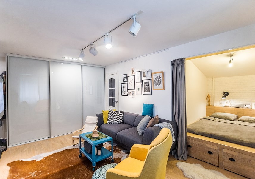 Aménagement d'un studio avec niche : photo, aménagement, disposition des meubles