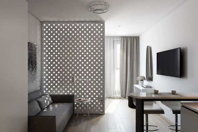 Projet d'aménagement d'un studio de 29 m² avec une cloison décorative