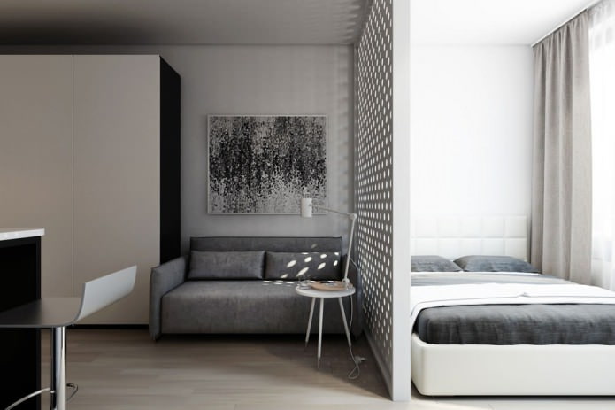 Projet d'aménagement d'un studio de 29 m² avec une cloison décorative