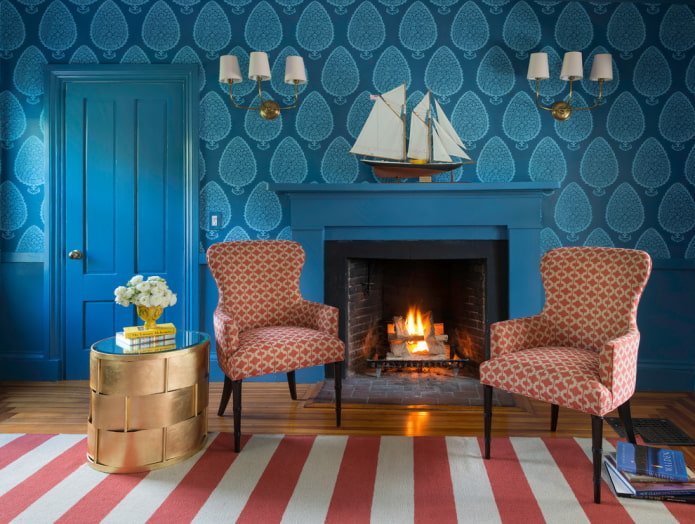 Papier peint bleu et bleu clair avec un motif