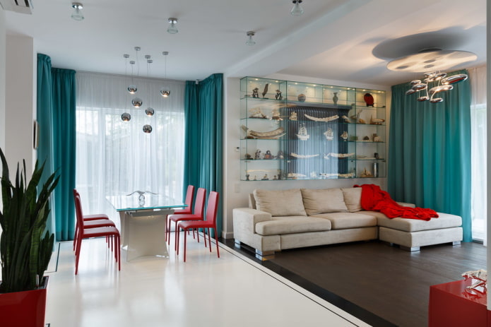rideaux turquoise dans l'intérieur