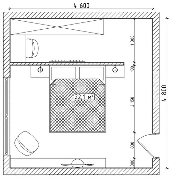plan de chambre 22 carrés