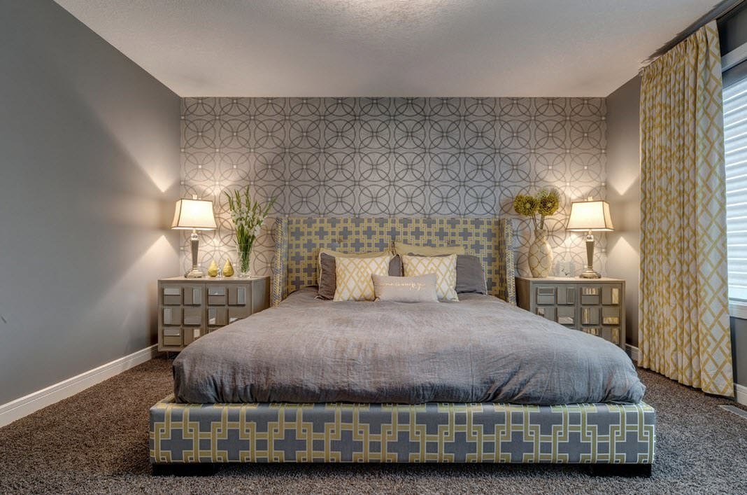 Intérieur de chambre avec papier peint gris