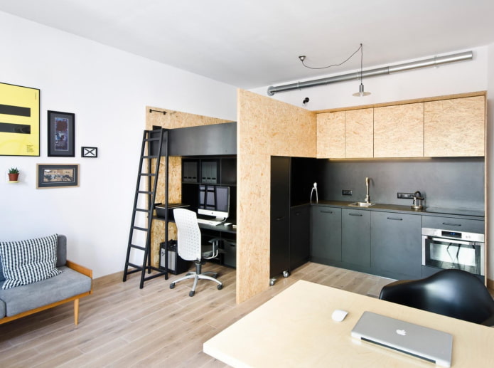 Lit mezzanine dans le studio
