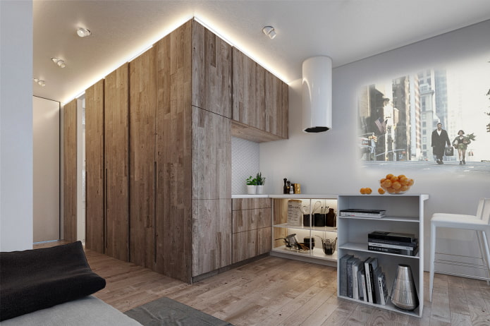 Espace cuisine à l'intérieur d'un studio