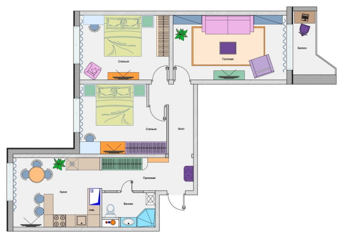 Un appartement de trois pièces avec un bureau sur le balcon