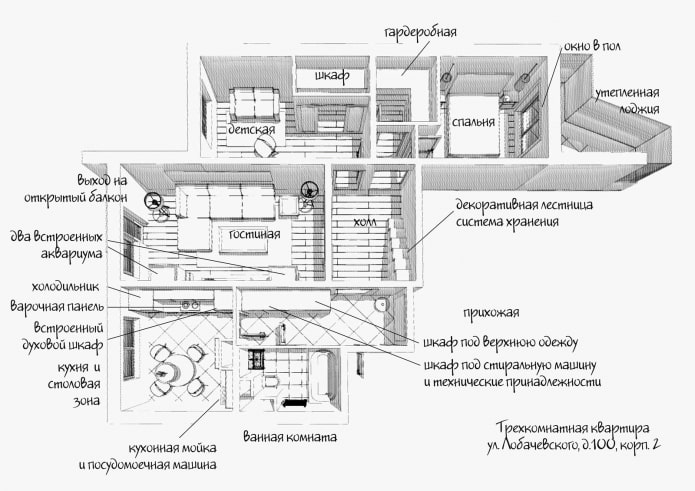 Aménagement d'un appartement de trois pièces