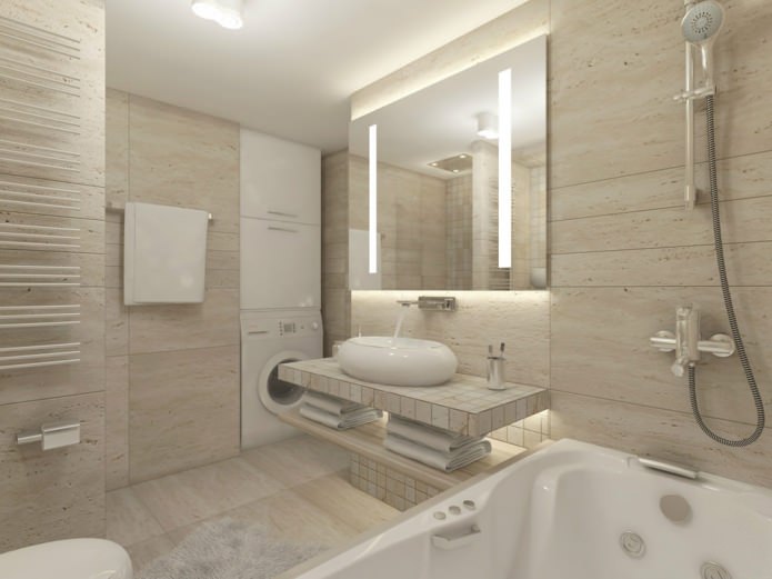 Salle de bain avec finition en travertin