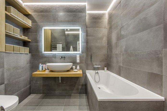 salle de bain en carrelage gris