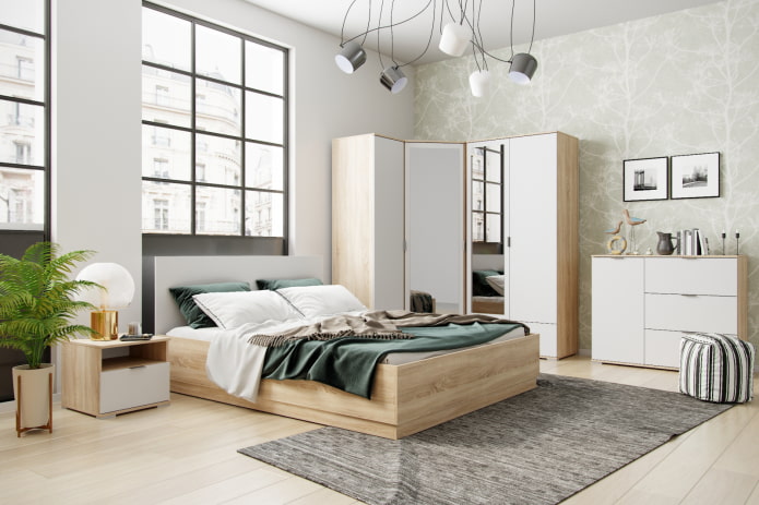 Ensemble de chambre à coucher en chêne Sonoma avec blanc