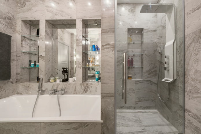 carrelage en pierre dans la douche à l'intérieur