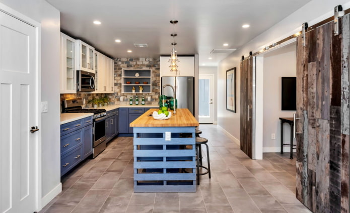 Portes dans l'intérieur de la cuisine de style loft