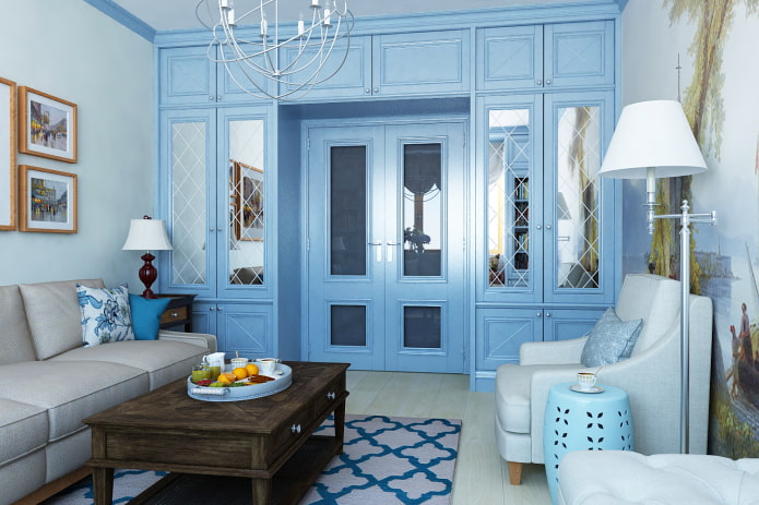 Portes bleues à l'intérieur de style provençal