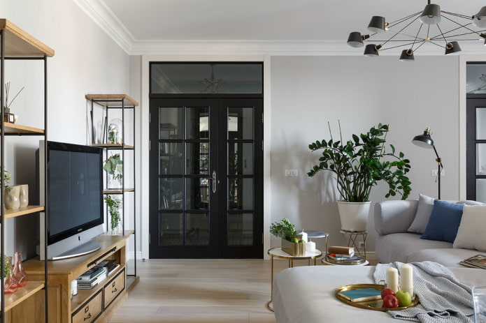 portes noires dans l'intérieur du salon