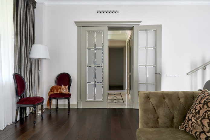 portes grises dans l'intérieur du salon
