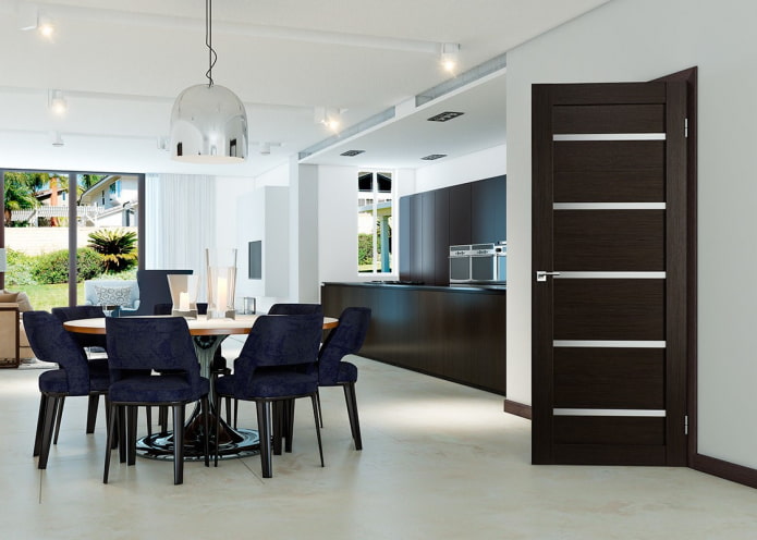 wenge-colored Portes de cuisine-salle à manger de style moderne