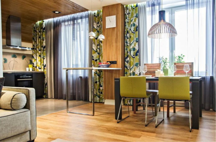 doubles rideaux verts dans le salon