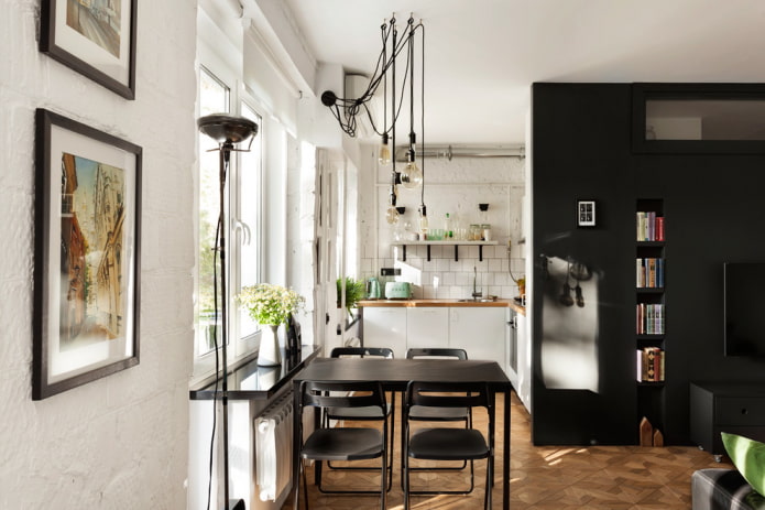 Cuisine-salon dans un studio