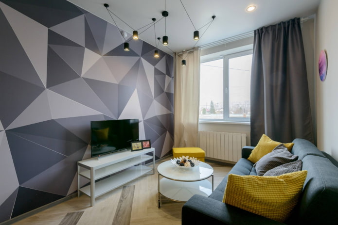 Salon avec un mur d'accent