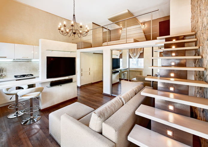 intérieur d'un petit appartement à deux niveaux