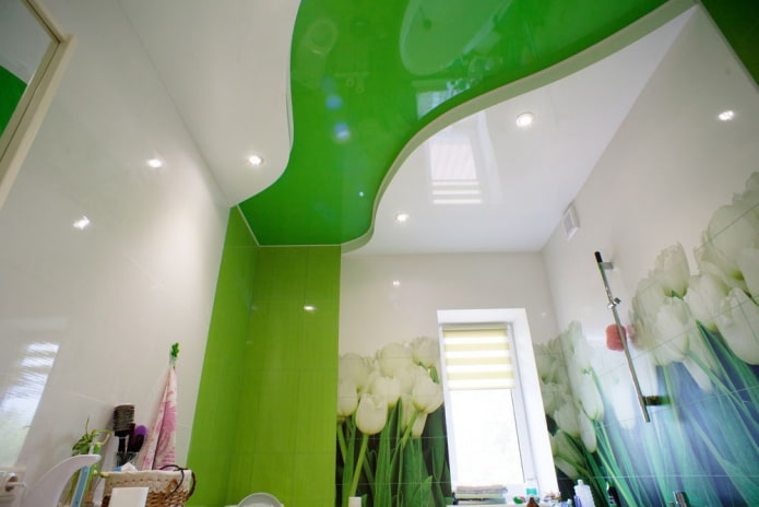 Plafond tendu blanc et vert à deux niveaux