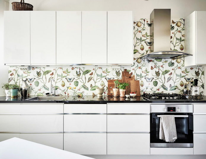 Papier peint dans la décoration du tablier de cuisine