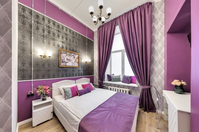 Intérieur de chambre gris et lilas
