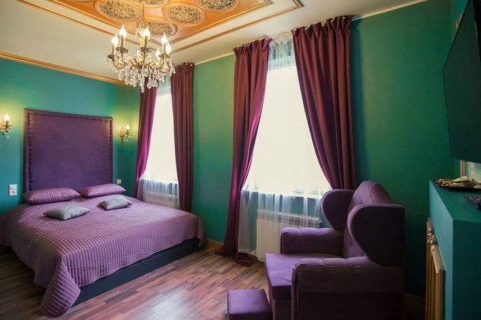 intérieur de chambre vert-lilas