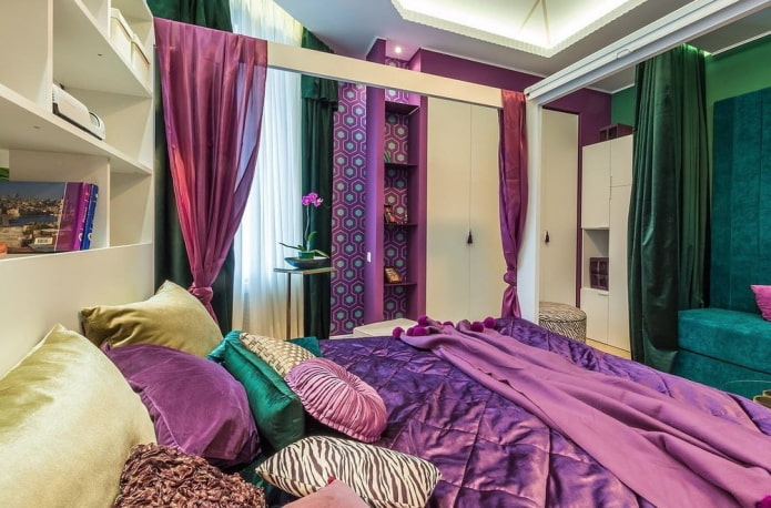 intérieur de chambre vert-lilas